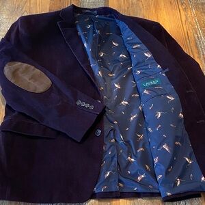 Lauren Ralph Lauren Dark Purple Corduroy Blazer Brown Elbow Patches Designer